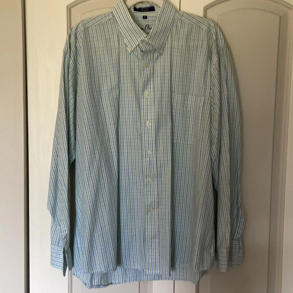 Men’s Alan Flusser small plaid green and blue button down, Size XL, Lightweight - Picture 6 of 17